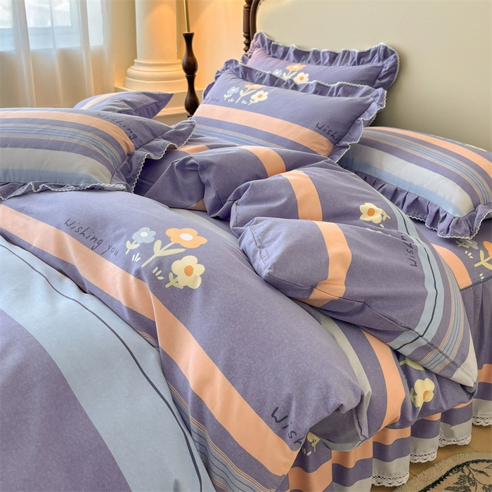 91家纺网 家纺一手货源 找家纺 （总）缦彩 2025新款全棉纯棉磨毛公主风花边床裙四件套