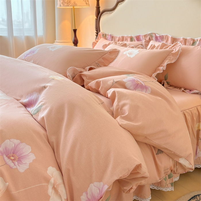 91家纺网 家纺一手货源 找家纺 （总）缦彩 2025新款全棉纯棉磨毛公主风花边床裙四件套