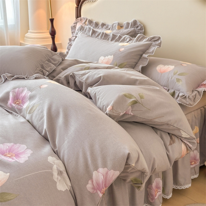 91家纺网 家纺一手货源 找家纺 （总）缦彩 2025新款全棉纯棉磨毛公主风花边床裙四件套