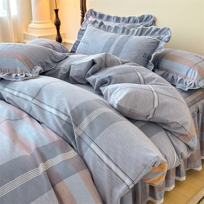 91家纺网 家纺一手货源 找家纺 （总）缦彩 2025新款全棉纯棉磨毛公主风花边床裙四件套