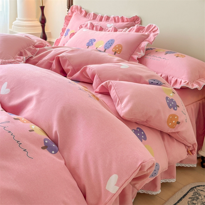 91家纺网 家纺一手货源 找家纺 （总）缦彩 2025新款全棉纯棉磨毛公主风花边床裙四件套