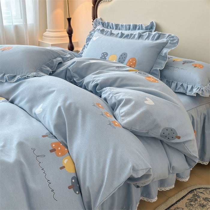 91家纺网 家纺一手货源 找家纺 （总）缦彩 2025新款全棉纯棉磨毛公主风花边床裙四件套