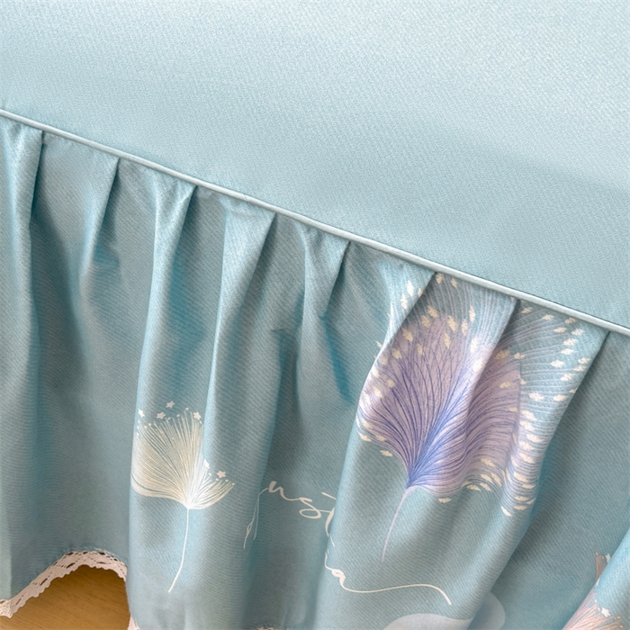 91家纺网 家纺一手货源 找家纺 缦彩 2025新款全棉纯棉磨毛公主风花边床裙四件套 花信光夕-蓝