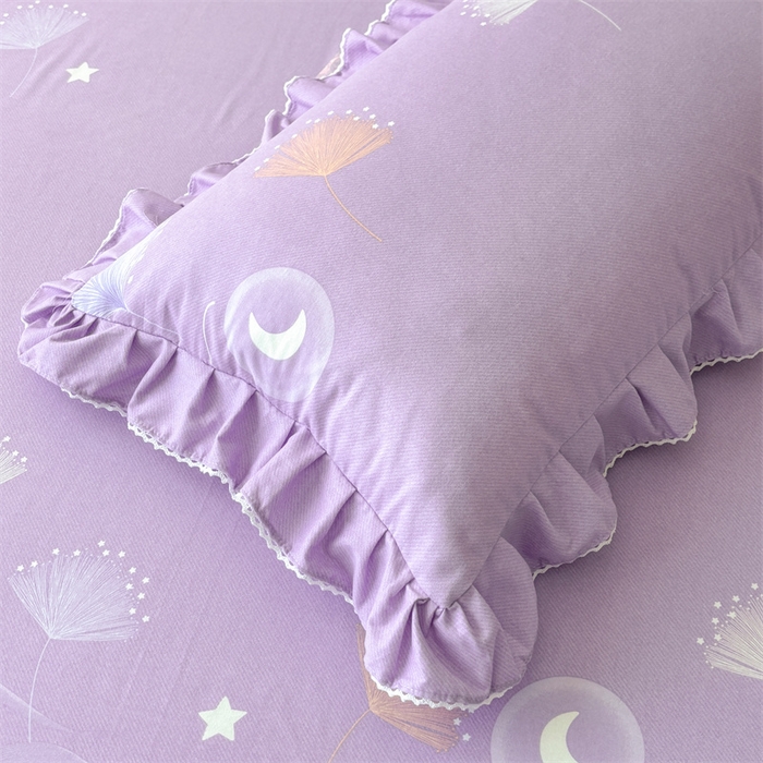 91家纺网 家纺一手货源 找家纺 缦彩 2025新款全棉纯棉磨毛公主风花边床裙四件套 花信光夕-紫