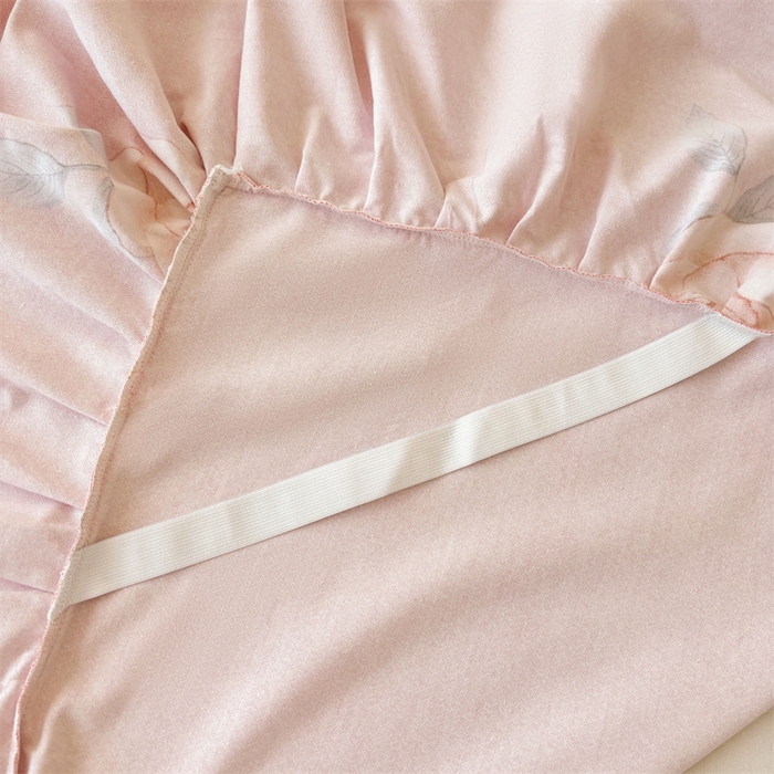 91家纺网 家纺一手货源 找家纺 缦彩 2025新款全棉纯棉磨毛公主风花边床裙四件套 落日繁华-粉