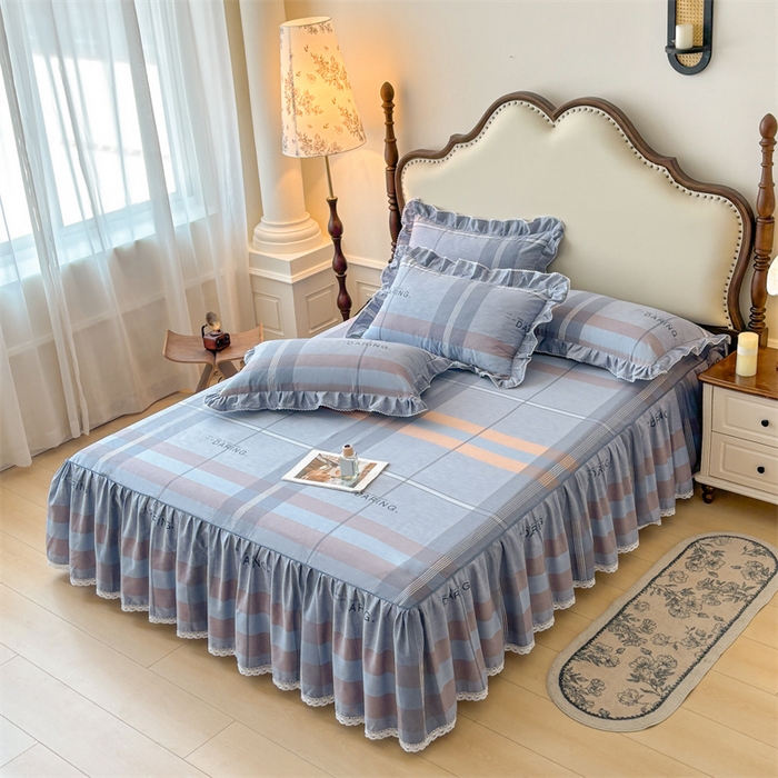 91家纺网 家纺一手货源 找家纺 缦彩 2025新款全棉纯棉磨毛公主风花边床裙四件套 索伦格