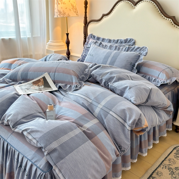 91家纺网 家纺一手货源 找家纺 缦彩 2025新款全棉纯棉磨毛公主风花边床裙四件套 索伦格