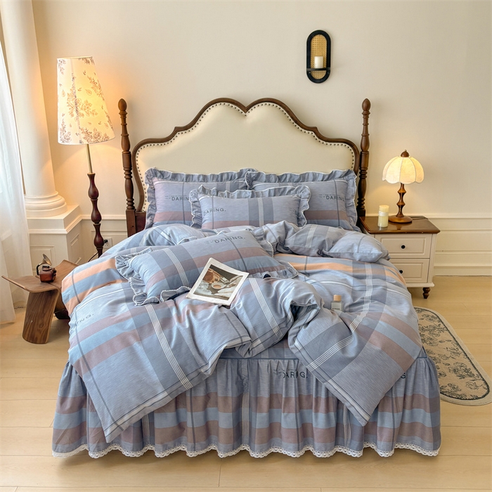 91家纺网 家纺一手货源 找家纺 缦彩 2025新款全棉纯棉磨毛公主风花边床裙四件套 索伦格