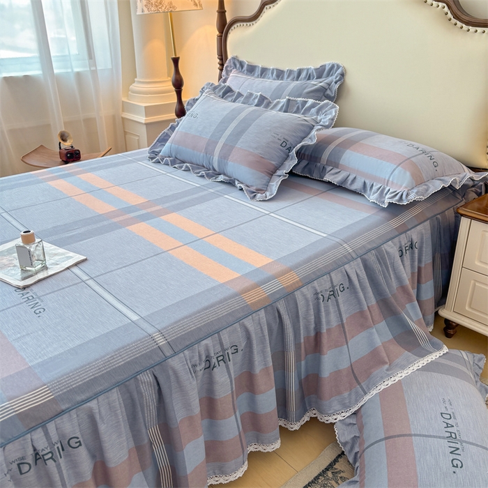 91家纺网 家纺一手货源 找家纺 缦彩 2025新款全棉纯棉磨毛公主风花边床裙四件套 索伦格