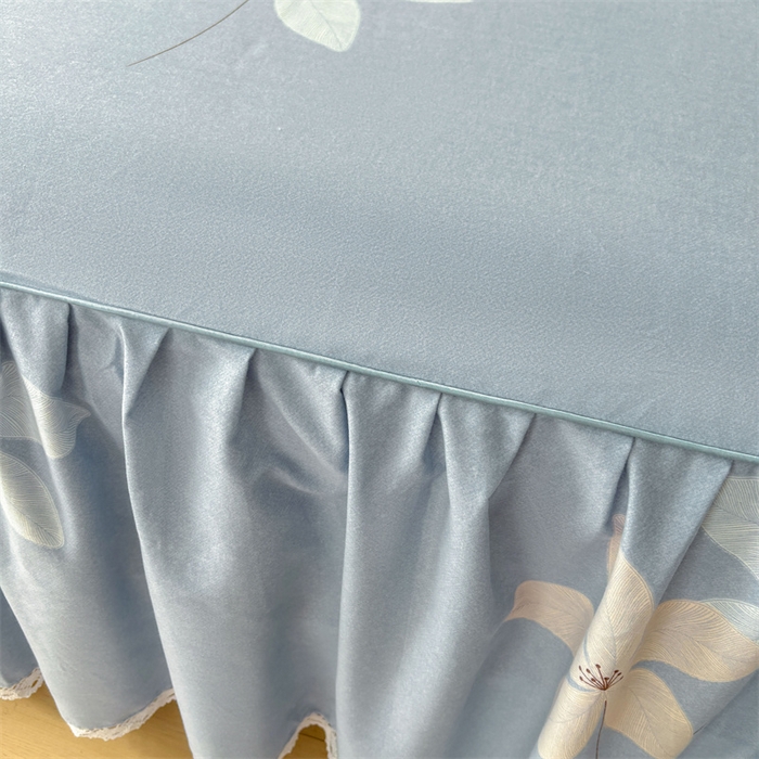 91家纺网 家纺一手货源 找家纺 缦彩 2025新款全棉纯棉磨毛公主风花边床裙四件套 幽诺花梦-蓝