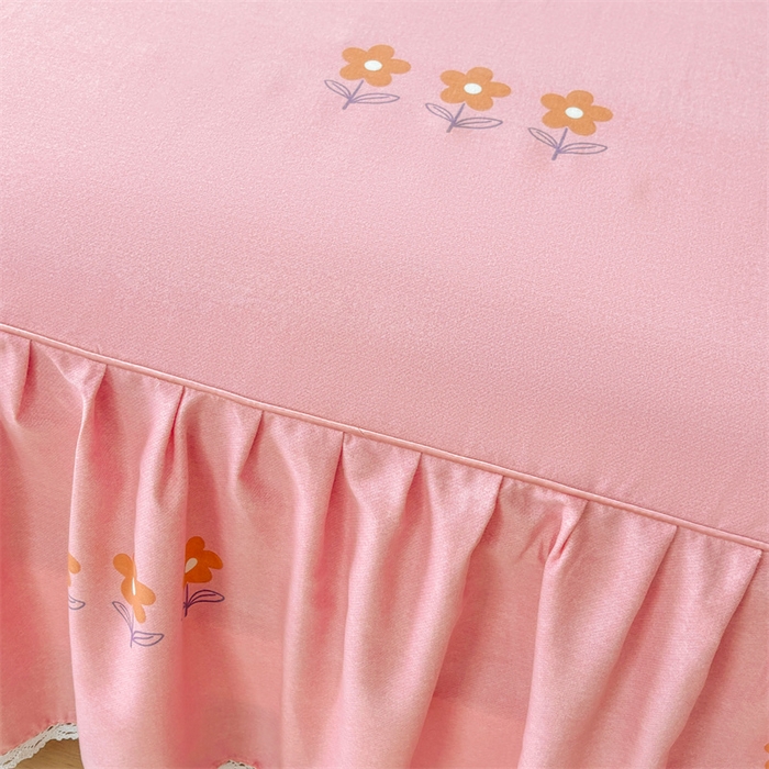 91家纺网 家纺一手货源 找家纺 缦彩 2025新款全棉纯棉磨毛公主风花边床裙四件套 珍妮粉