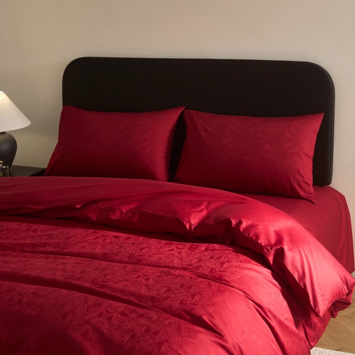 91家纺网 家纺一手货源 找家纺 （总）ONE TWO ONE 121 2025新款婚庆高支高密长绒棉贡缎提花四件套-东方囍礼