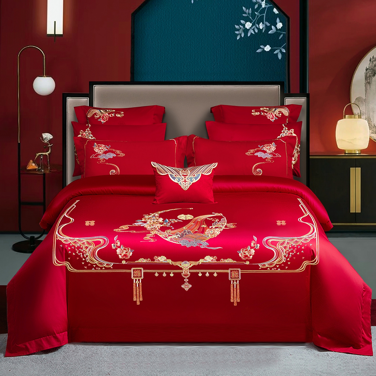 91家纺网 家纺一手货源 找家纺 （总）柏拉图 2025新款100s贡缎长绒棉提花婚庆系列四件套多件套