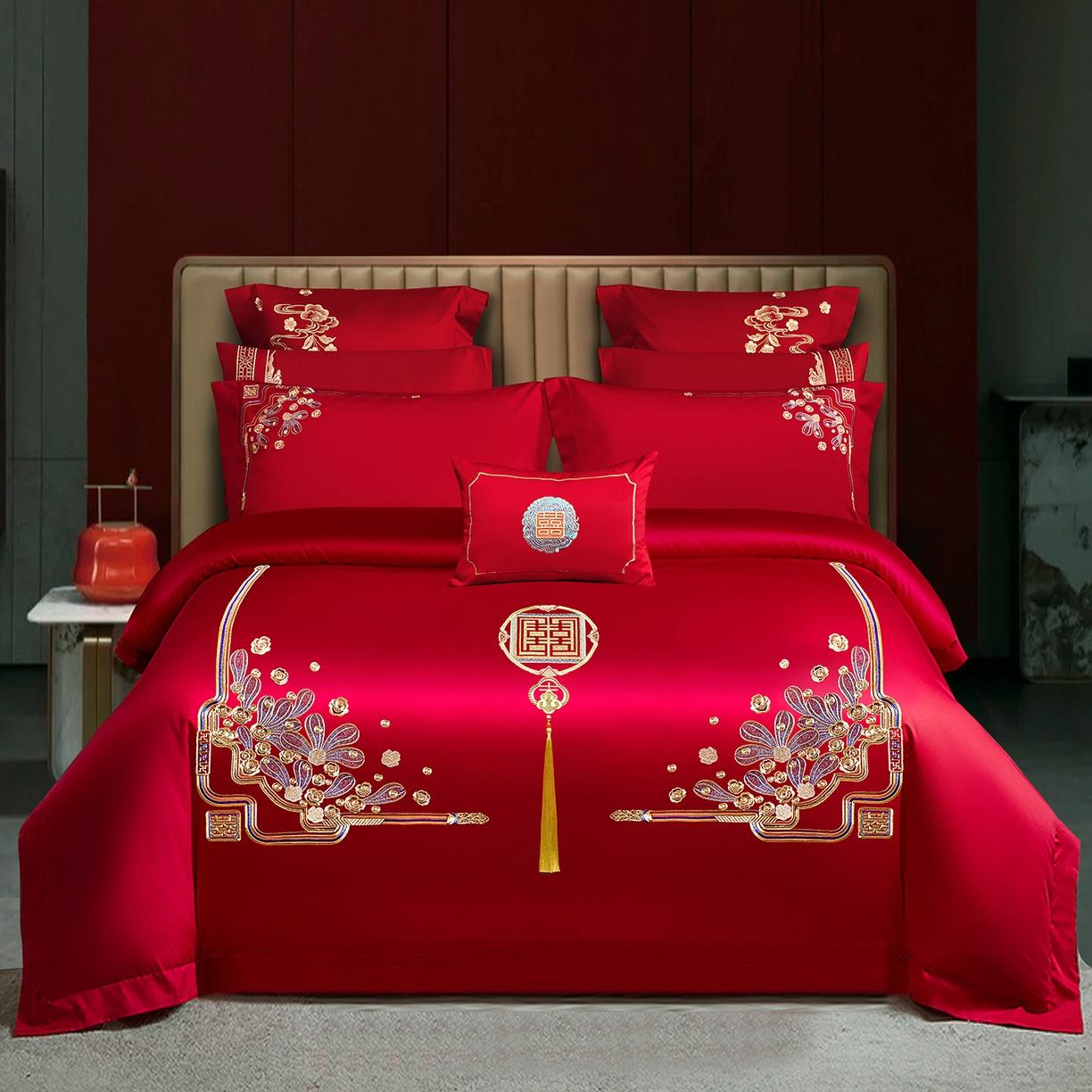 91家纺网 家纺一手货源 找家纺 （总）柏拉图 2025新款100s贡缎长绒棉提花婚庆系列四件套多件套