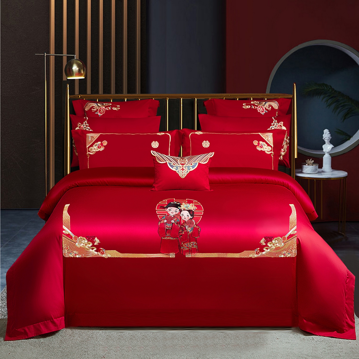 91家纺网 家纺一手货源 找家纺 （总）柏拉图 2025新款100s贡缎长绒棉提花婚庆系列四件套多件套