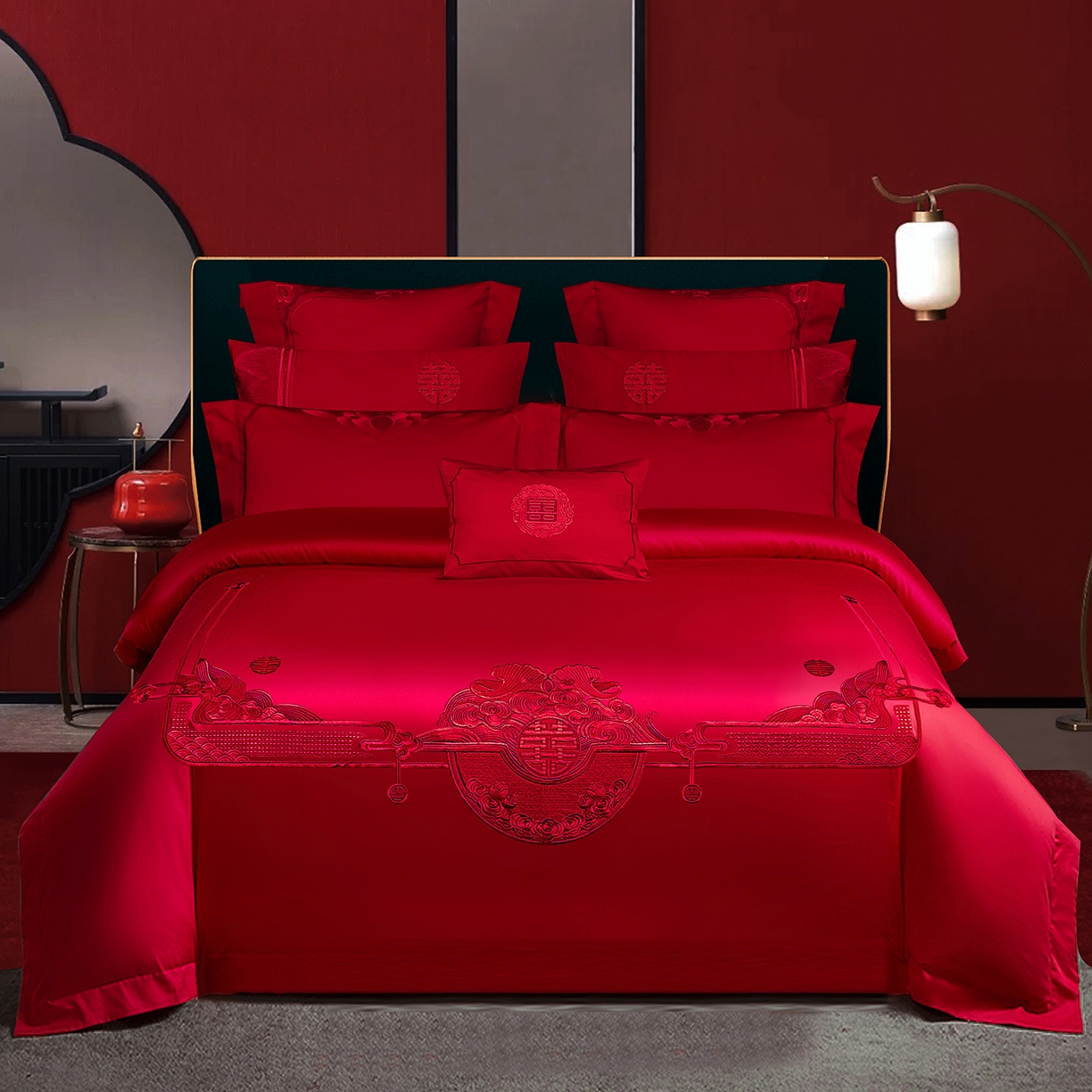 91家纺网 家纺一手货源 找家纺 （总）柏拉图 2025新款100s贡缎长绒棉提花婚庆系列四件套多件套