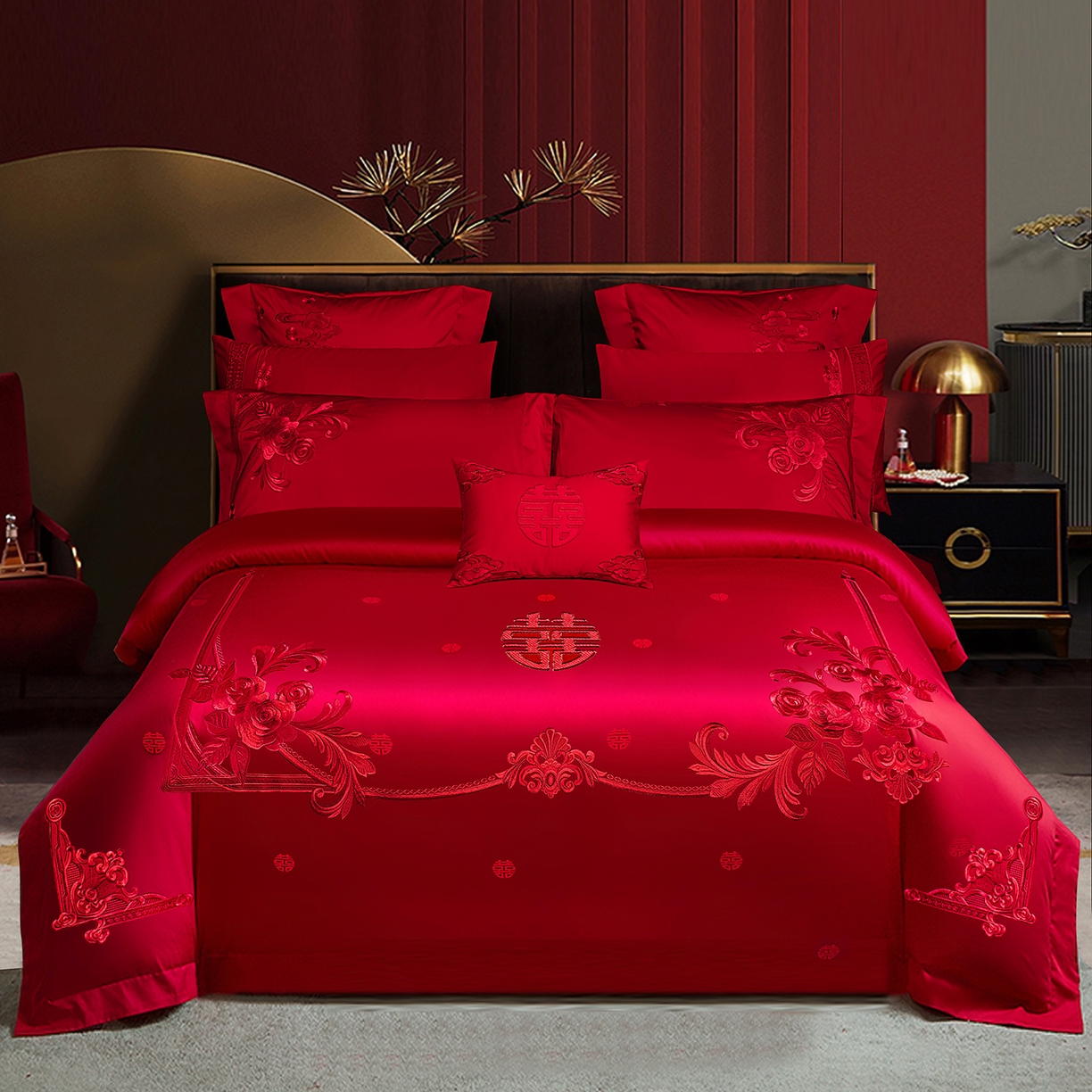 91家纺网 家纺一手货源 找家纺 （总）柏拉图 2025新款100s贡缎长绒棉提花婚庆系列四件套多件套