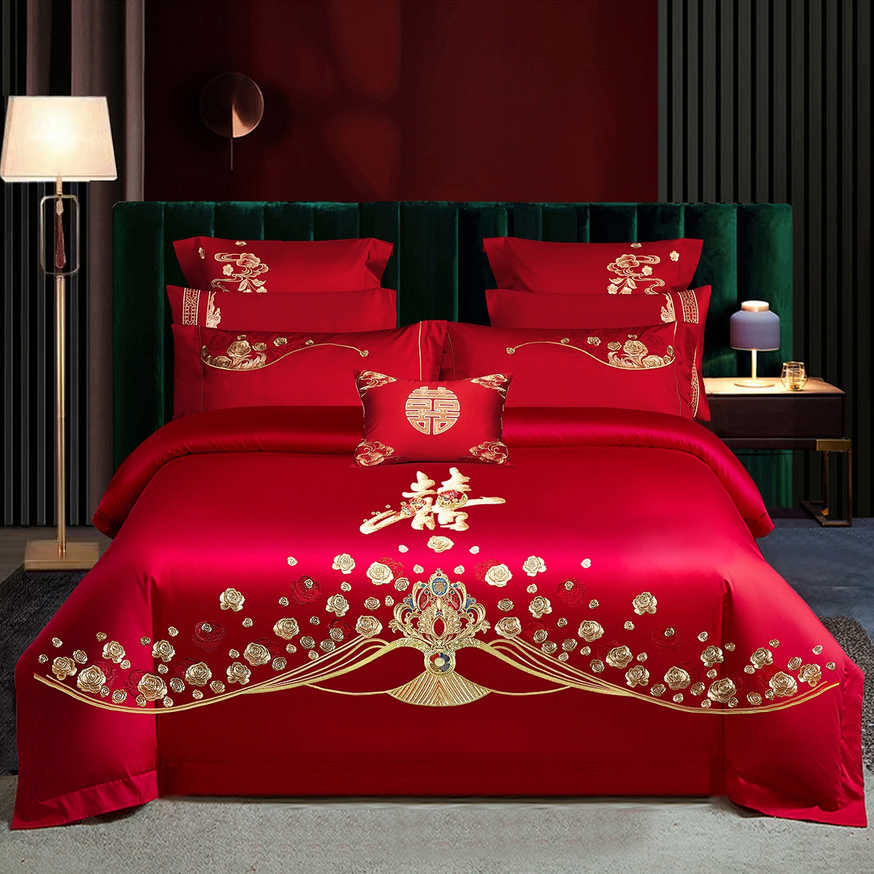 91家纺网 家纺一手货源 找家纺 （总）柏拉图 2025新款100s贡缎长绒棉提花婚庆系列四件套多件套