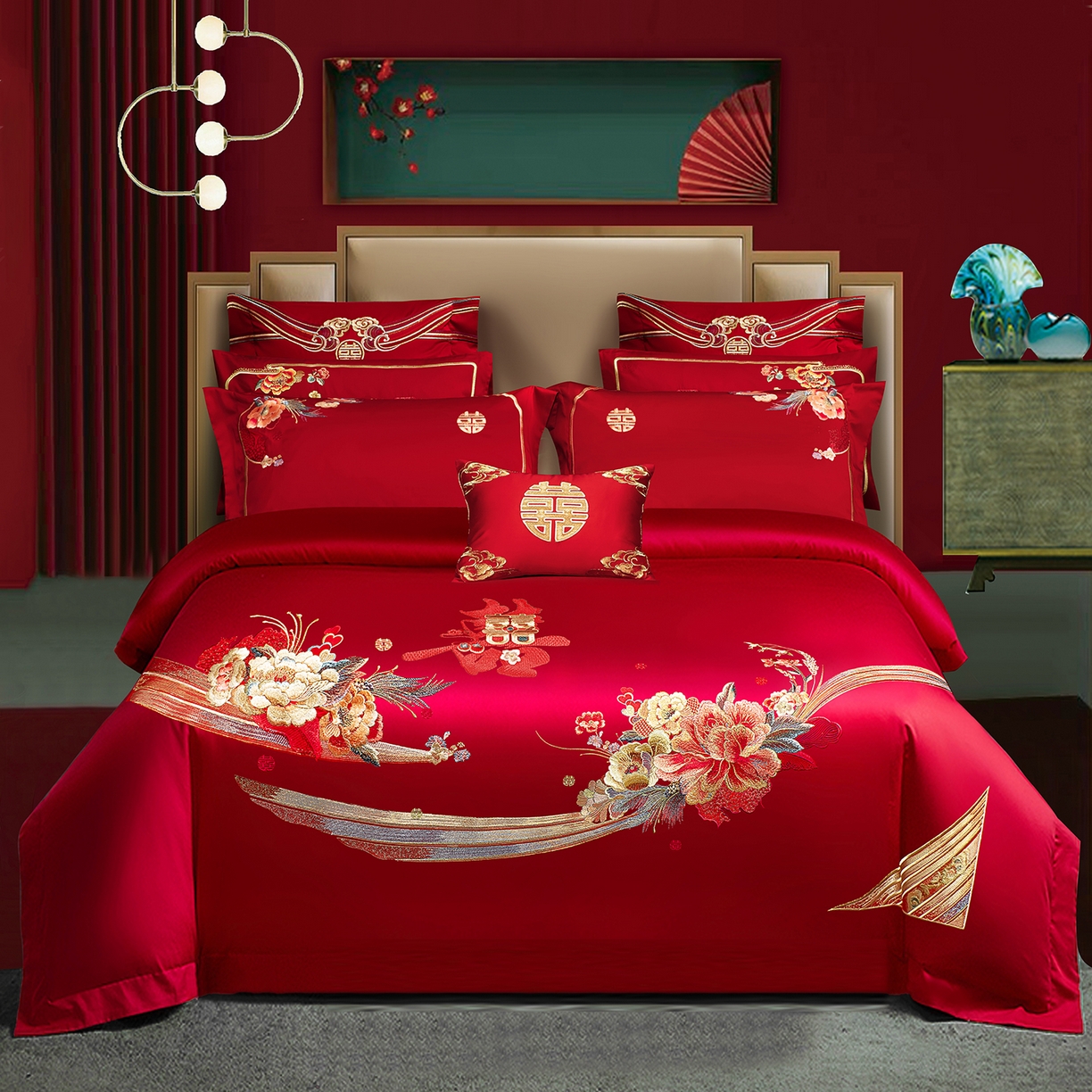 91家纺网 家纺一手货源 找家纺 （总）柏拉图 2025新款100s贡缎长绒棉提花婚庆系列四件套多件套