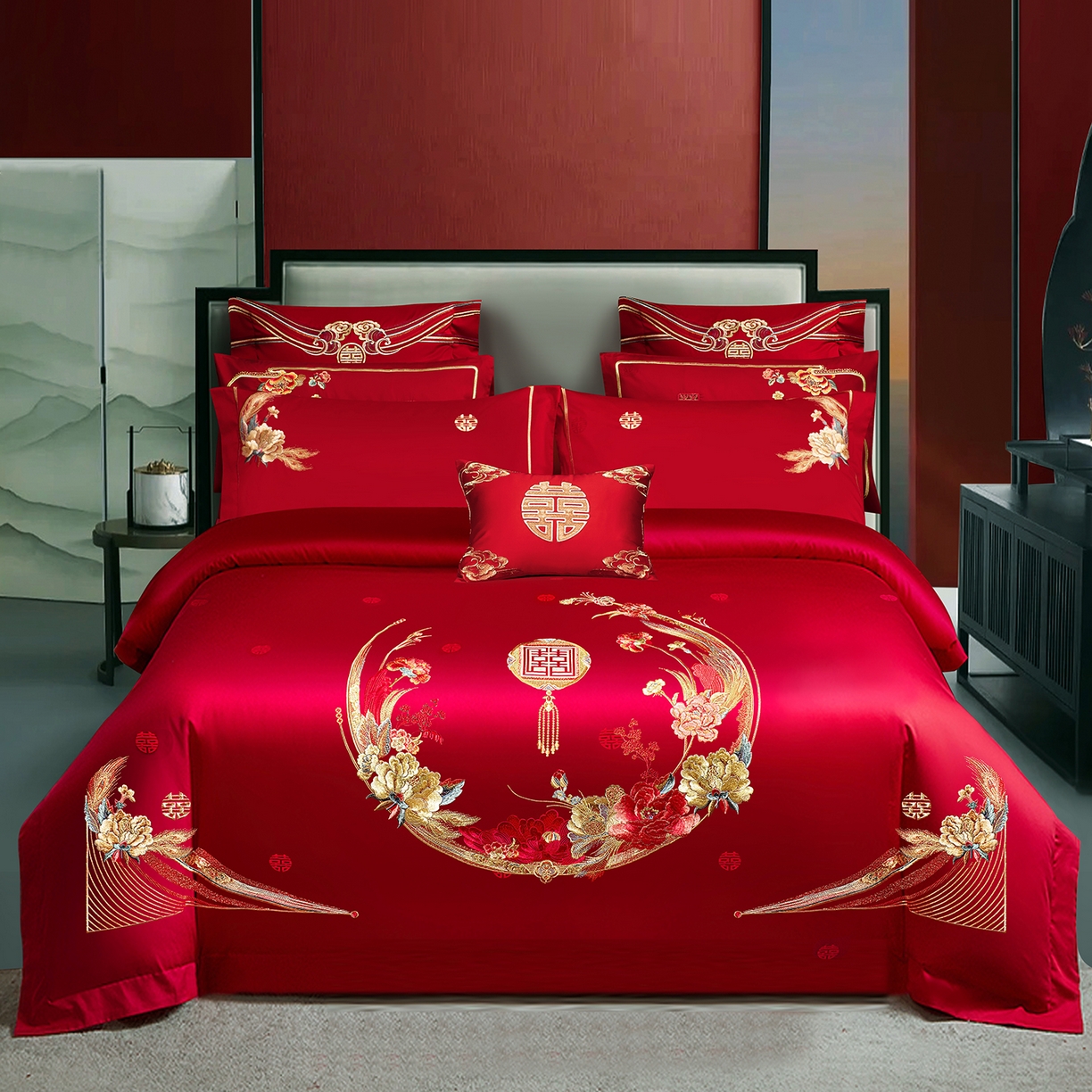 91家纺网 家纺一手货源 找家纺 （总）柏拉图 2025新款100s贡缎长绒棉提花婚庆系列四件套多件套