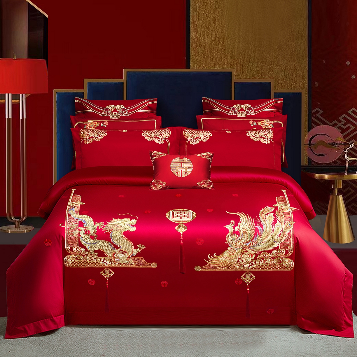 91家纺网 家纺一手货源 找家纺 （总）柏拉图 2025新款100s贡缎长绒棉提花婚庆系列四件套多件套