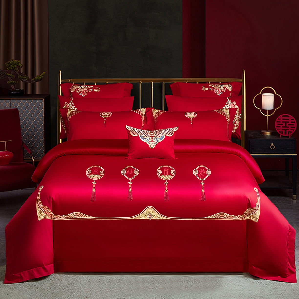 柏拉图 2025新款100s贡缎长绒棉提花婚庆系列四件套多件套 新喜结良缘