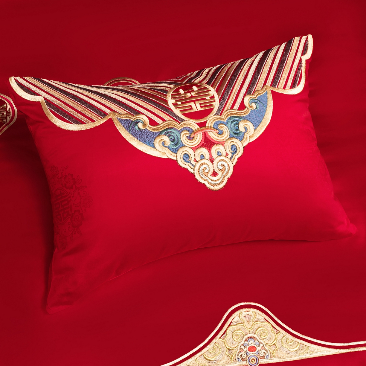 91家纺网 家纺一手货源 找家纺 柏拉图 2025新款100s贡缎长绒棉提花婚庆系列四件套多件套 新喜结良缘