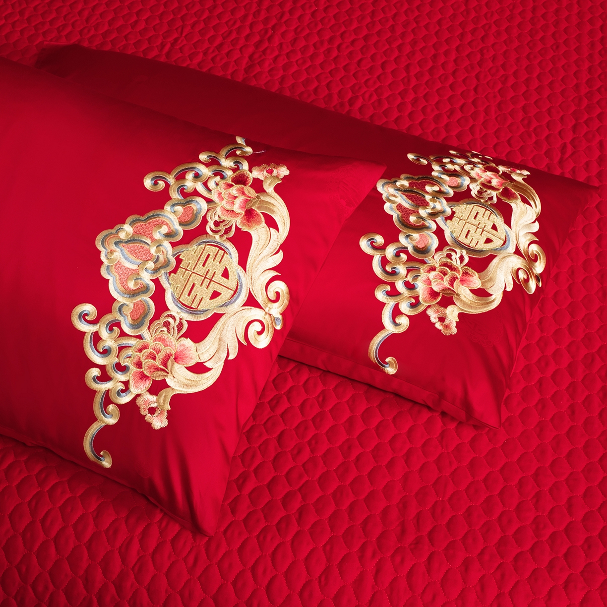 91家纺网 家纺一手货源 找家纺 柏拉图 2025新款100s贡缎长绒棉提花婚庆系列四件套多件套 新喜结良缘