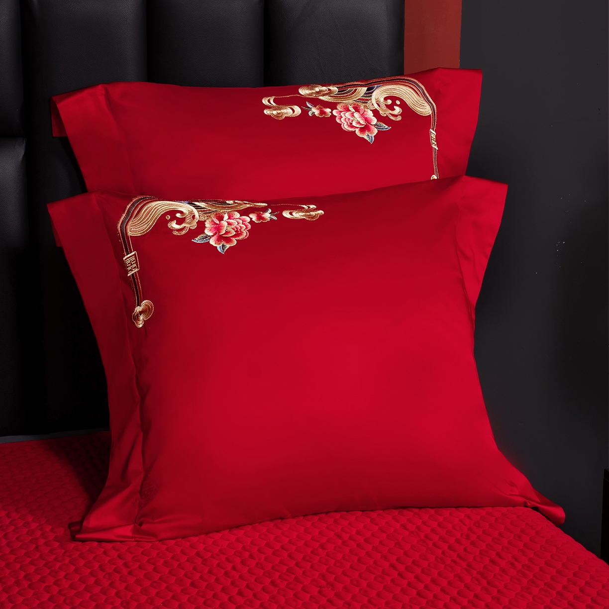 91家纺网 家纺一手货源 找家纺 柏拉图 2025新款100s贡缎长绒棉提花婚庆系列四件套多件套 新喜结良缘