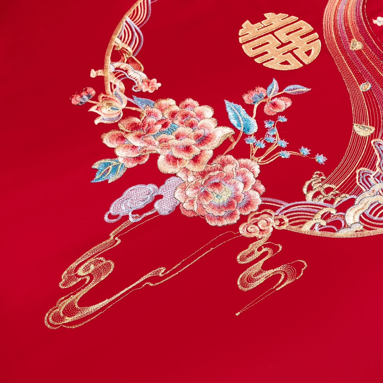 91家纺网 家纺一手货源 找家纺 柏拉图 2025新款100s贡缎长绒棉提花婚庆系列四件套多件套 喜事连连