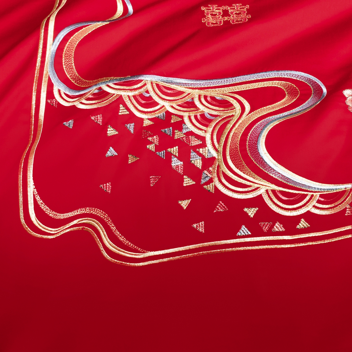 91家纺网 家纺一手货源 找家纺 柏拉图 2025新款100s贡缎长绒棉提花婚庆系列四件套多件套 喜事连连