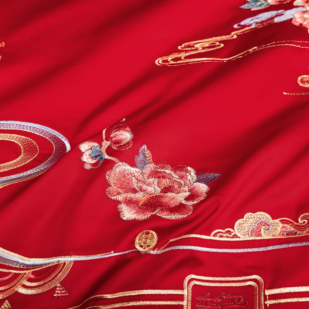 91家纺网 家纺一手货源 找家纺 柏拉图 2025新款100s贡缎长绒棉提花婚庆系列四件套多件套 喜事连连