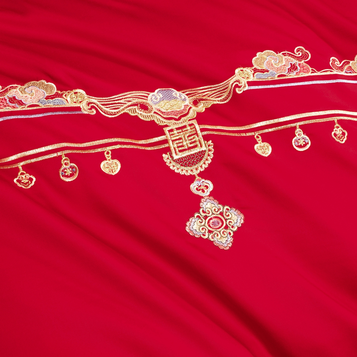 91家纺网 家纺一手货源 找家纺 柏拉图 2025新款100s贡缎长绒棉提花婚庆系列四件套多件套 喜事连连