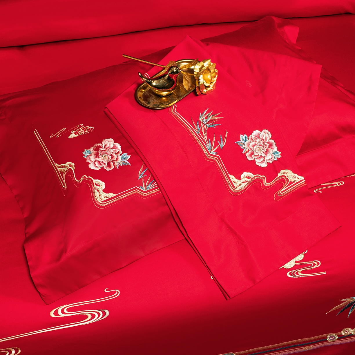 91家纺网 家纺一手货源 找家纺 柏拉图 2025新款100s贡缎长绒棉提花婚庆系列四件套多件套 良辰喜事