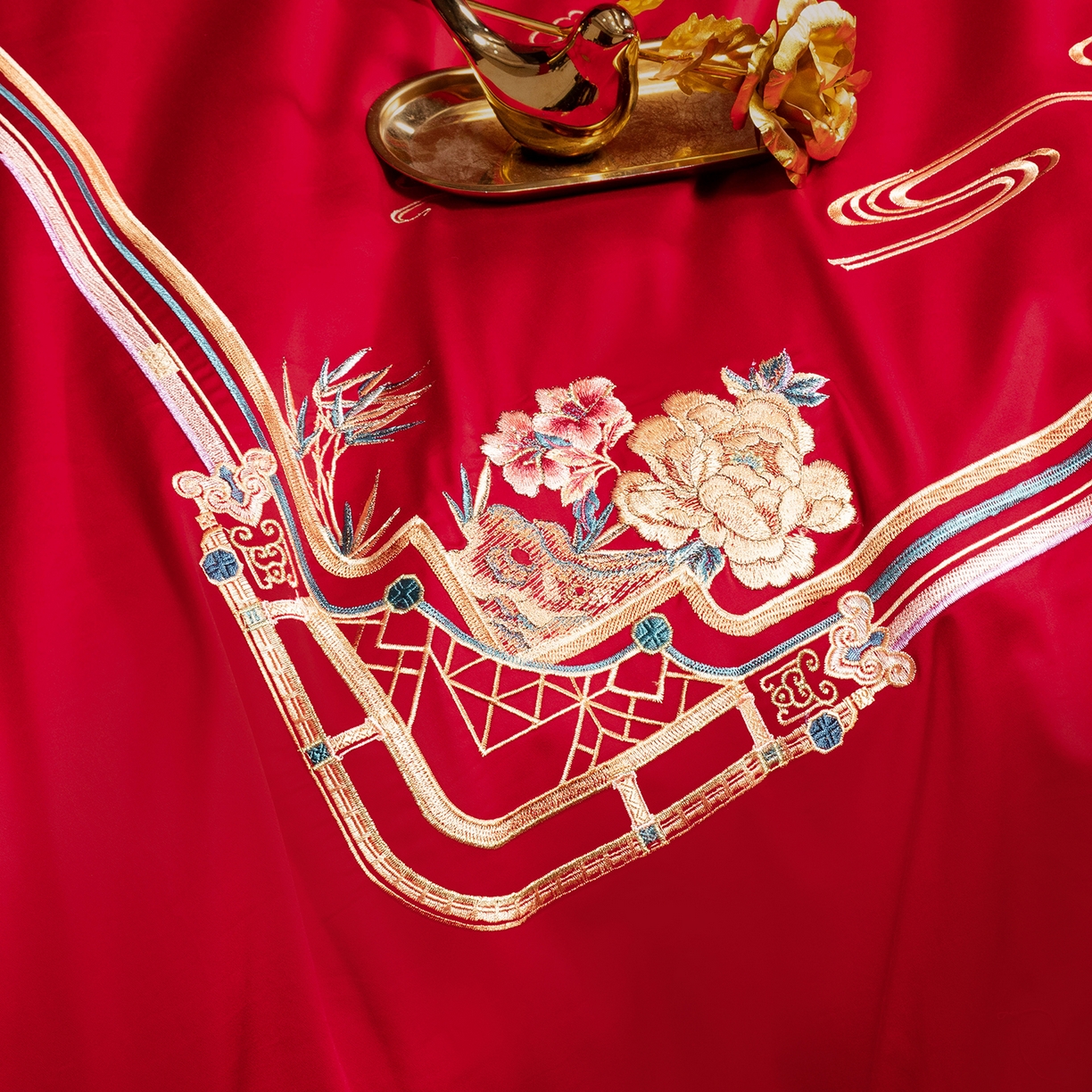 91家纺网 家纺一手货源 找家纺 柏拉图 2025新款100s贡缎长绒棉提花婚庆系列四件套多件套 良辰喜事