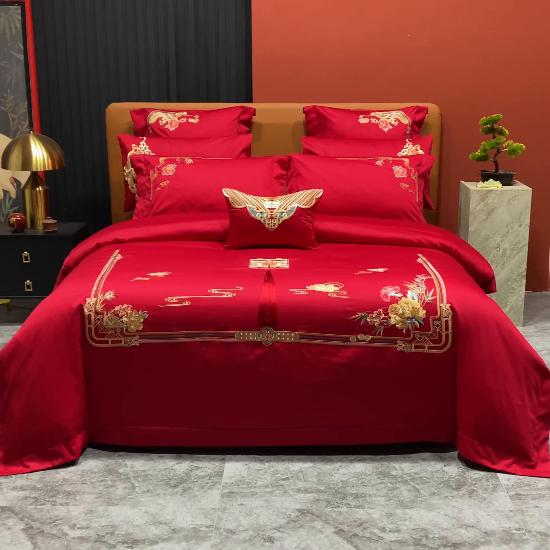 91家纺网 家纺一手货源 找家纺 柏拉图 2025新款100s贡缎长绒棉提花婚庆系列四件套多件套 良辰喜事