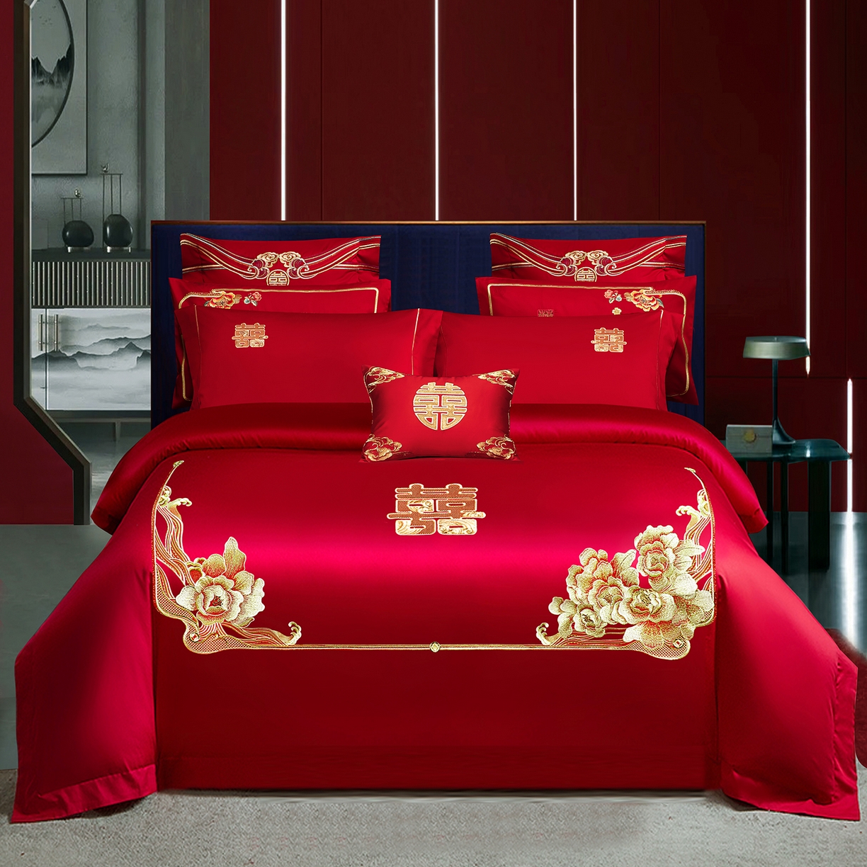 柏拉图 2025新款100s贡缎长绒棉提花婚庆系列四件套多件套 花田喜事