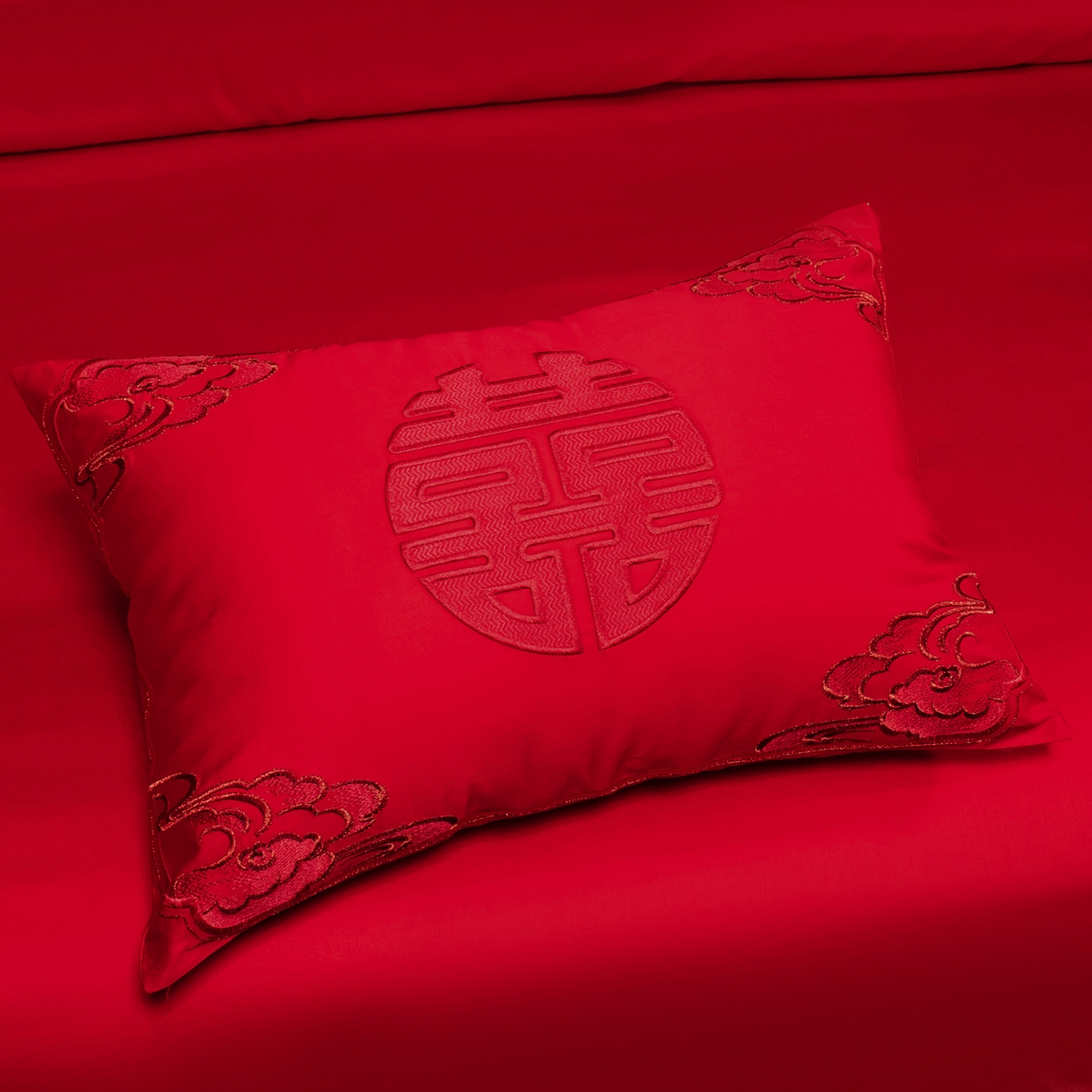 91家纺网 家纺一手货源 找家纺 柏拉图 2025新款100s贡缎长绒棉提花婚庆系列四件套多件套 花田喜事-红