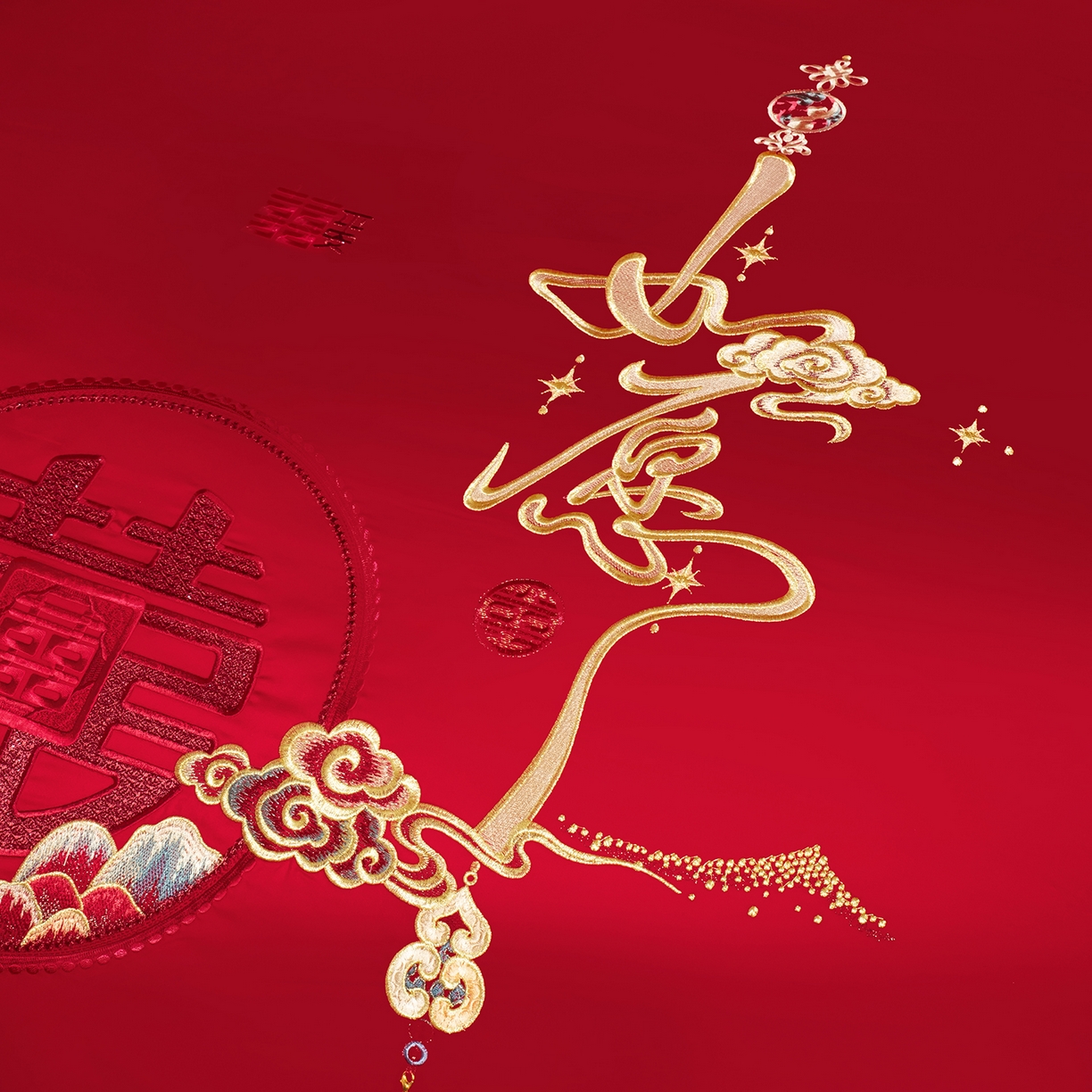 91家纺网 家纺一手货源 找家纺 柏拉图 2025新款100s贡缎长绒棉提花婚庆系列四件套多件套 如愿