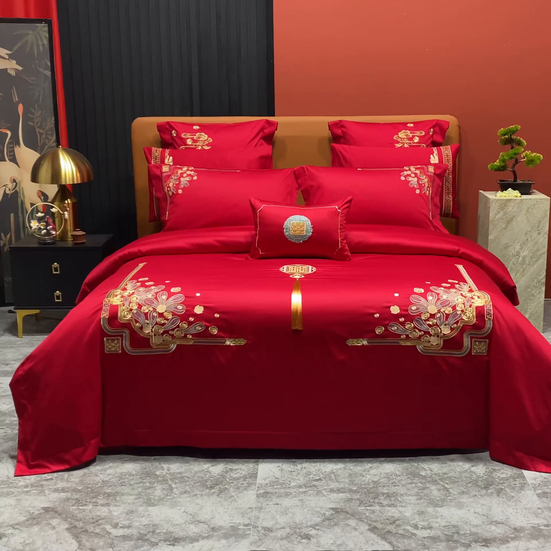 91家纺网 家纺一手货源 找家纺 柏拉图 2025新款100s贡缎长绒棉提花婚庆系列四件套多件套 柔情蜜语