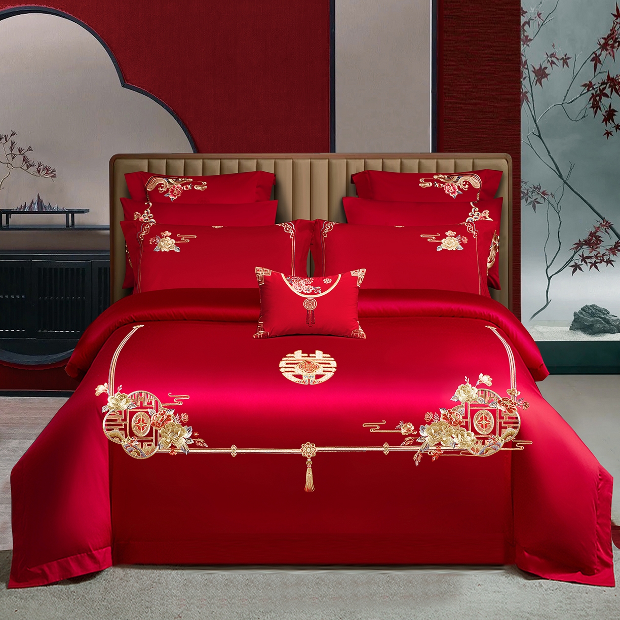 柏拉图 2025新款100s贡缎长绒棉提花婚庆系列四件套多件套 一往情深