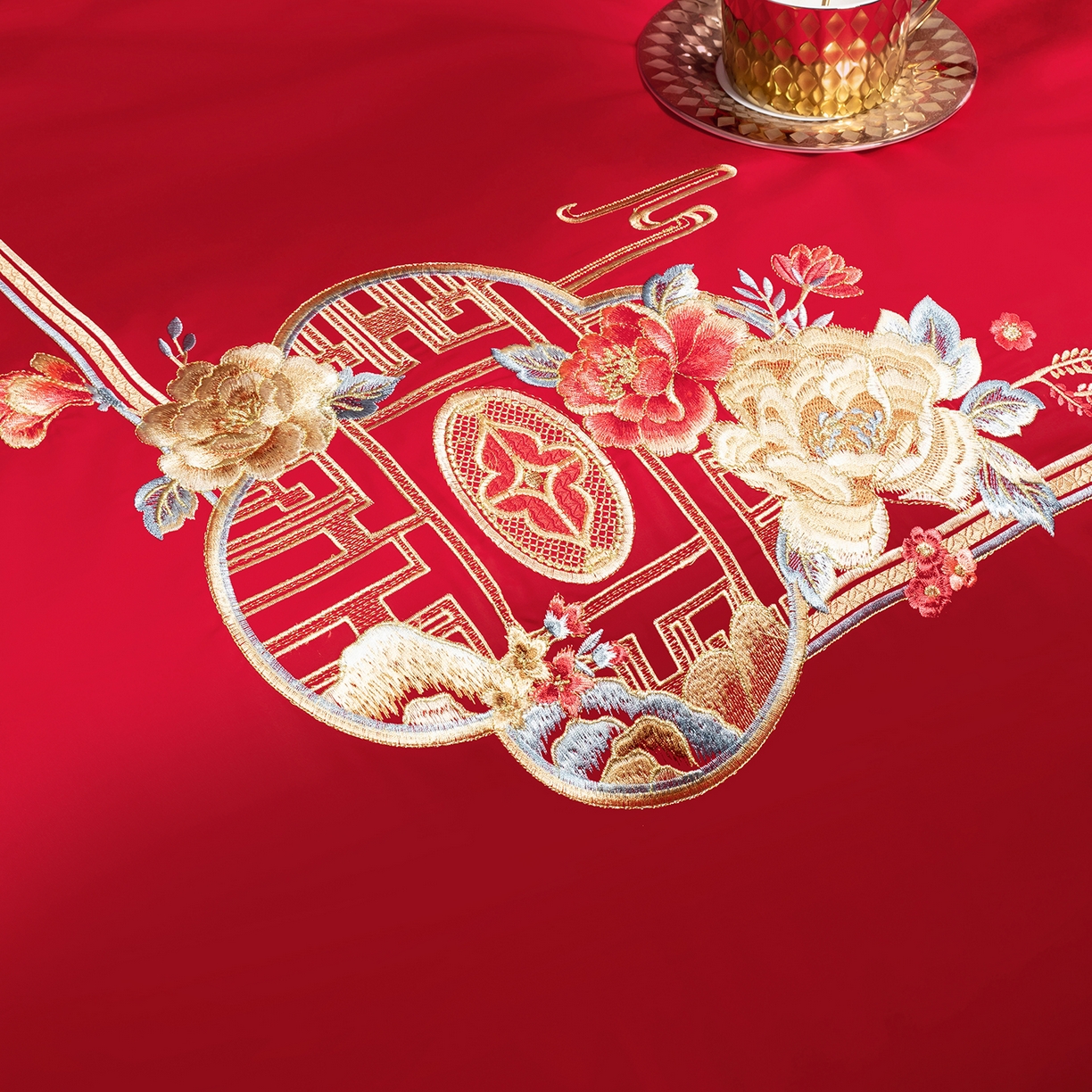 91家纺网 家纺一手货源 找家纺 柏拉图 2025新款100s贡缎长绒棉提花婚庆系列四件套多件套 一往情深