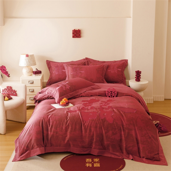 91家纺网 家纺一手货源 找家纺 （总）宏羽纺家纺 2025新款100s全棉纯棉贡缎法式刺绣花边四件套