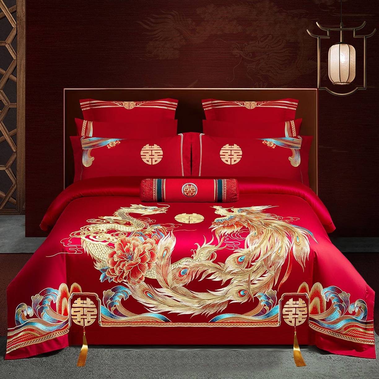 91家纺网 家纺一手货源 找家纺 （总）柏拉图 2025新款100s长绒棉贡缎提花重工艺刺绣婚庆四件套多件套