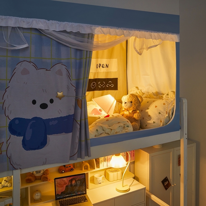 91家纺网 家纺一手货源 找家纺 卓尔居 2025新款学生遮光床帘涂层花边卡通系列-风格二 围巾小狗