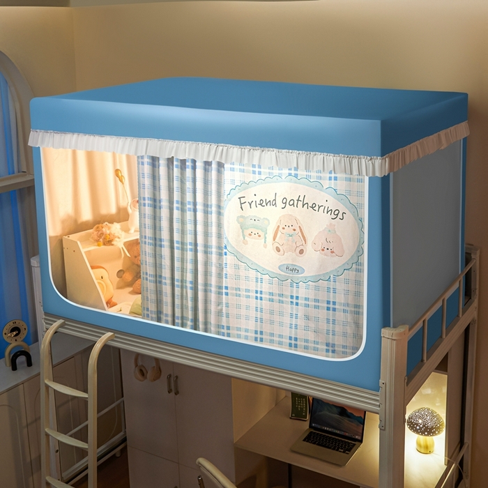 卓尔居 2025新款学生遮光床帘涂层花边卡通系列-风格二 蓝纹兔