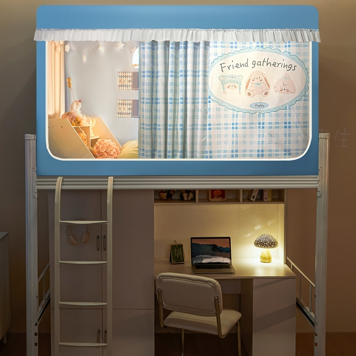 91家纺网 家纺一手货源 找家纺 卓尔居 2025新款学生遮光床帘涂层花边卡通系列-风格二 蓝纹兔