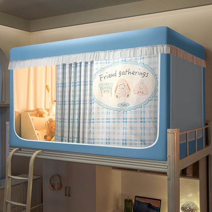 91家纺网 家纺一手货源 找家纺 卓尔居 2025新款学生遮光床帘涂层花边卡通系列-风格二 蓝纹兔