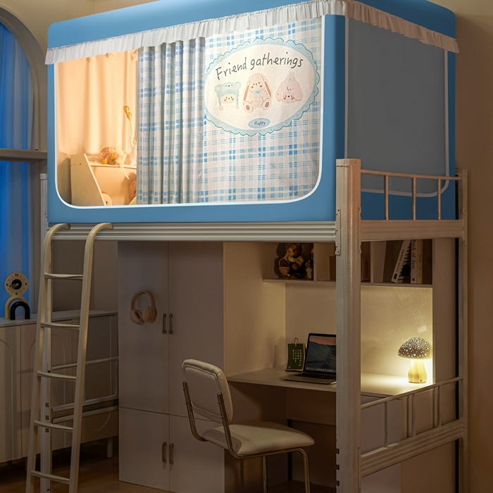 91家纺网 家纺一手货源 找家纺 卓尔居 2025新款学生遮光床帘涂层花边卡通系列-风格二 蓝纹兔