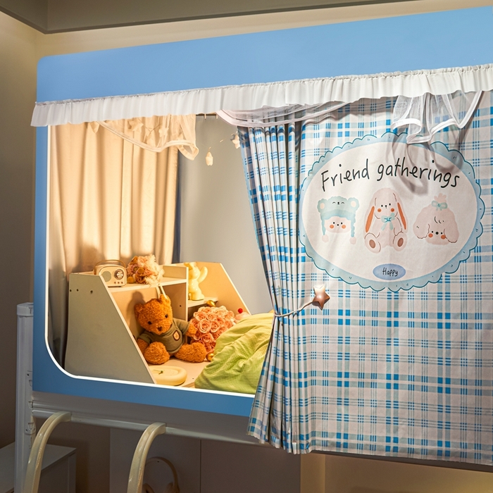 91家纺网 家纺一手货源 找家纺 卓尔居 2025新款学生遮光床帘涂层花边卡通系列-风格二 蓝纹兔
